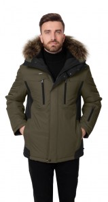 Зимняя куртка AutoJack 992 - олива/чёрный - с натуральным мехом